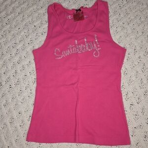 Vintage Victoria's Secret Santa Baby Large Pink Rhinestone Cami Tank Top NWOT